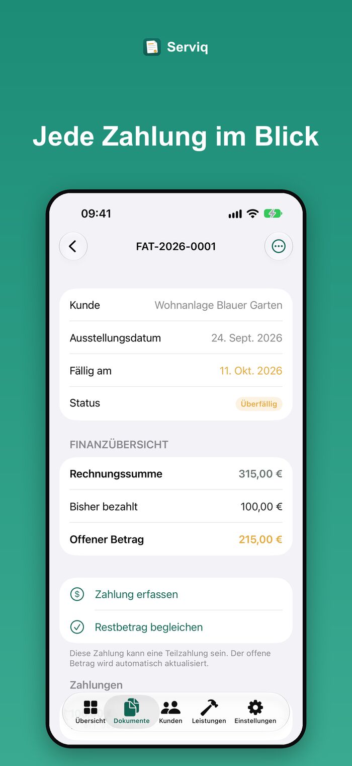 Rechnung mit Zahlungserfassung