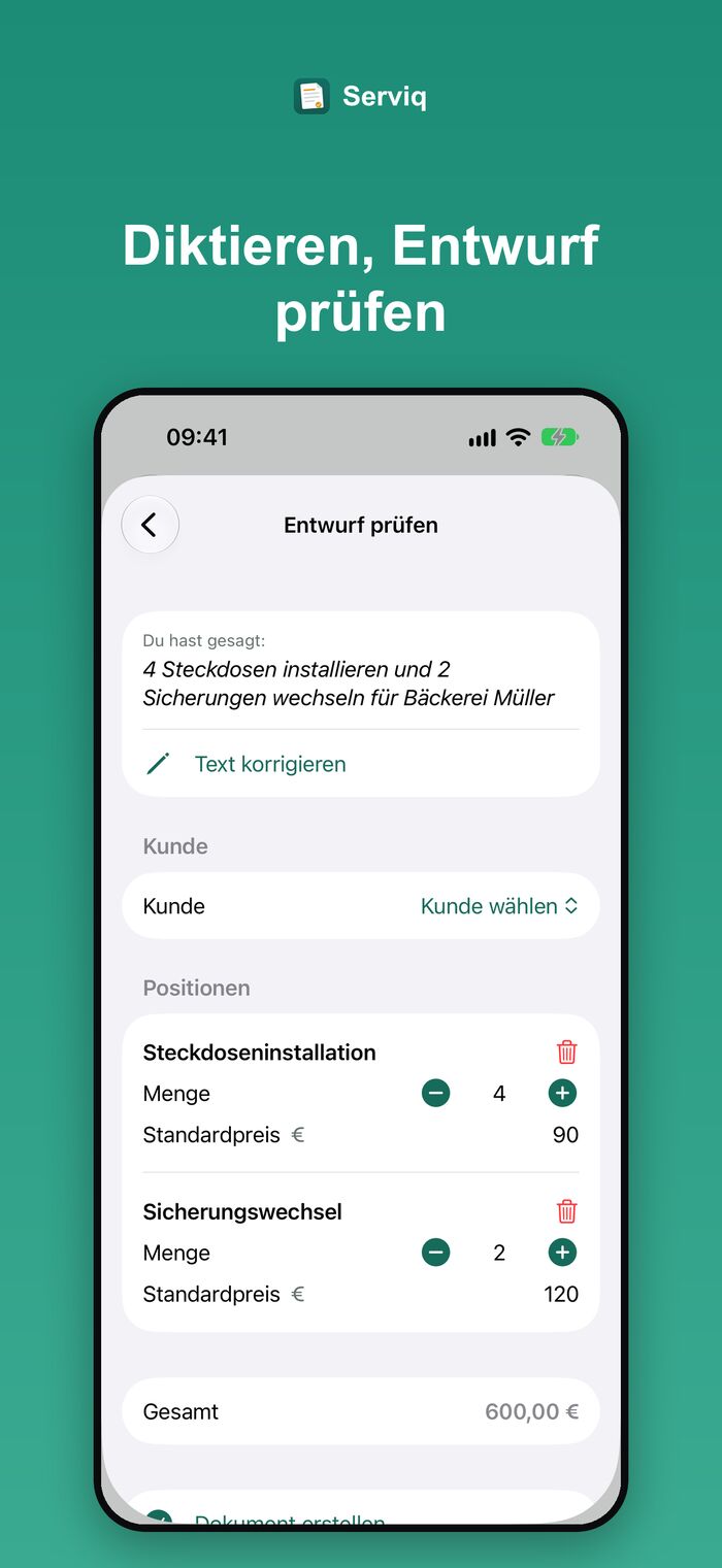 Diktierte Anfrage als Entwurf