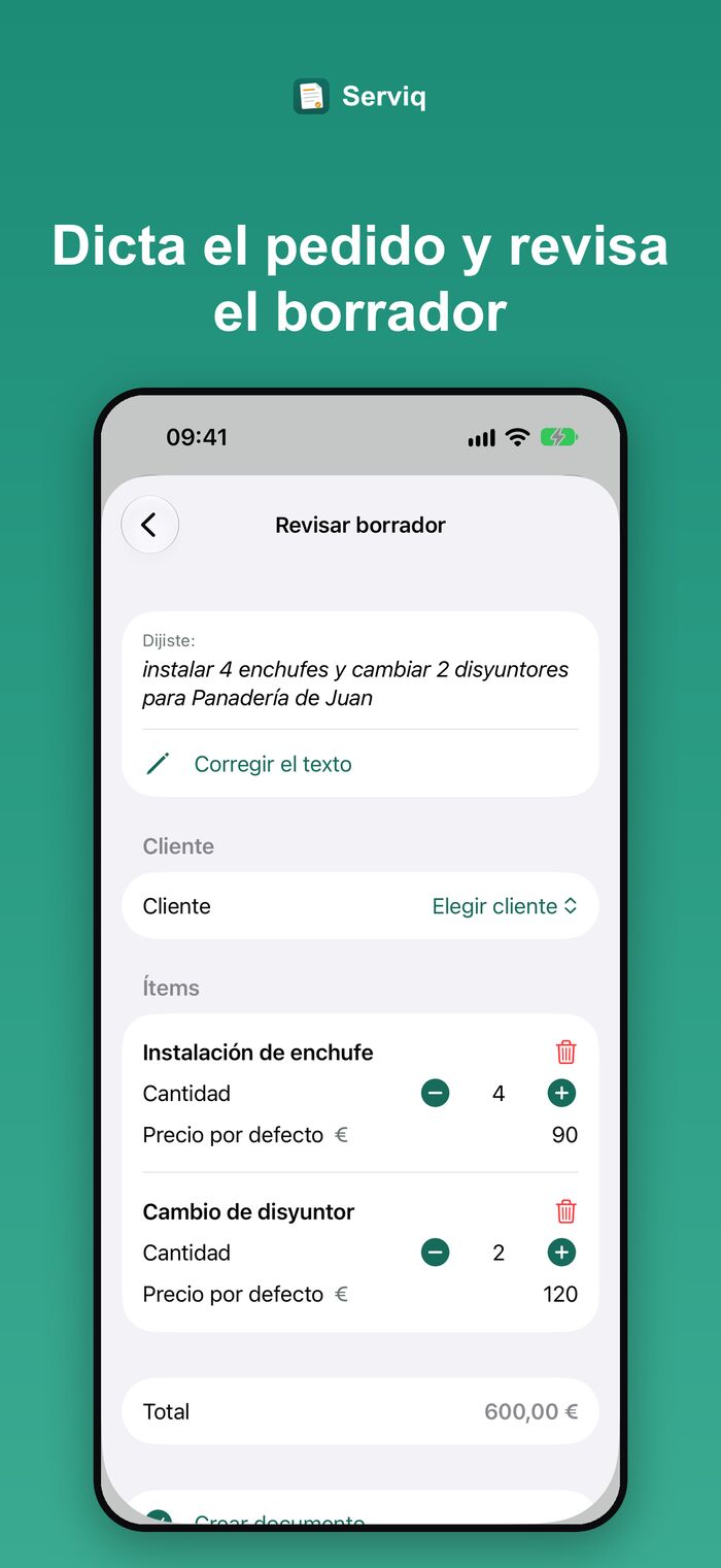 Pedido dictado convertido en borrador