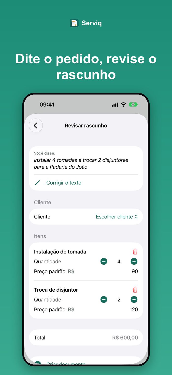 Pedido ditado virando rascunho